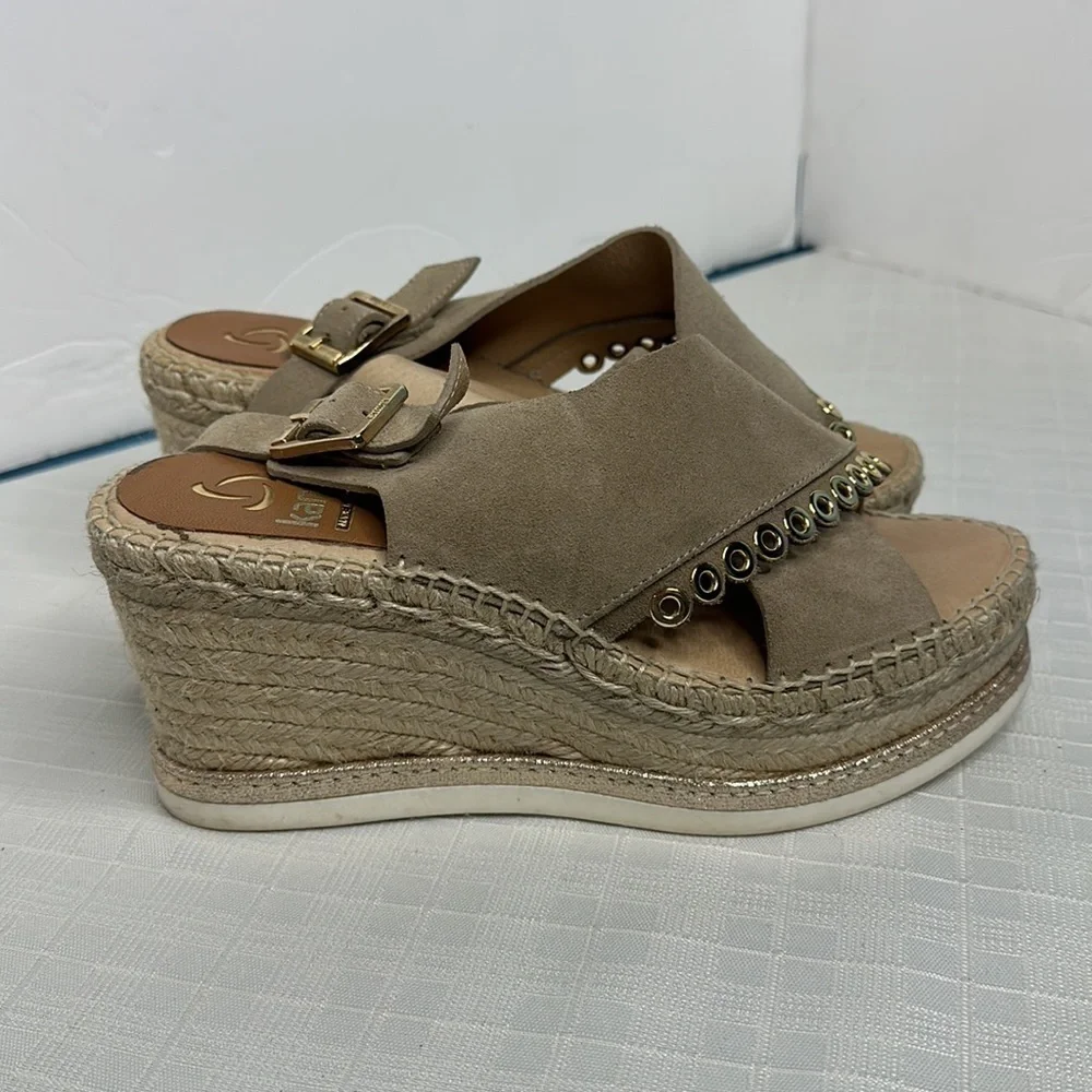Kanna taupe leather crisscross grommet lined wedge Espriella sandals